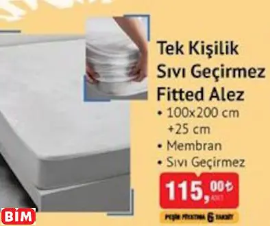 Tek Kişilik Sıvı Geçirmez Fitted Alez Tek Kişilik Sıvı Geçirmez Fitted Alez