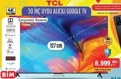 TCL 50 İNÇ UYDU ALICILI GOOGLE TV