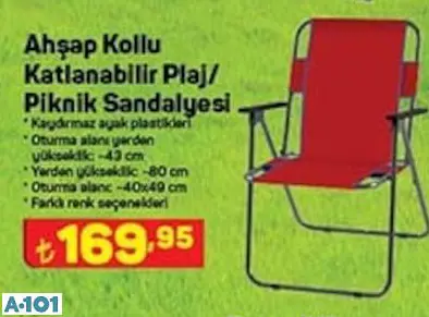 Ahşap Kollu Katlanabilir Plaj Piknik Sandalyesi