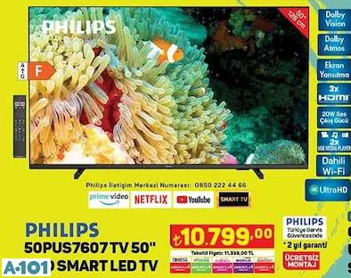 Philips 50PUS7906 50'' 126 Ekran Uydu Alıcılı 4K Ultra HD Android LED TV