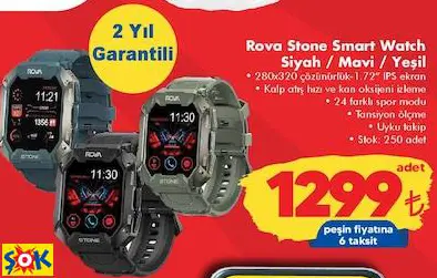 Rova Stone Smart Watch Siyah / Mavi / Yeşil