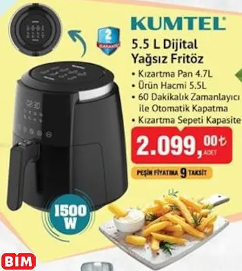 Kumtel 5.5 L Dijital Yağsız Fritöz