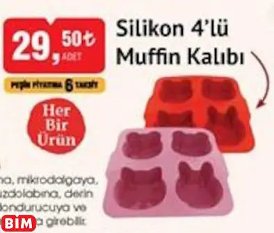 Silikon 4’Lü  Muffin Kalıbı