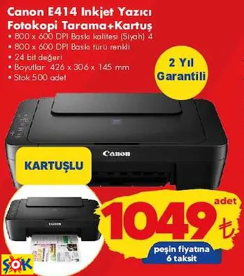 Canon E414 Inkjet Yazıcı Fotokopi Tarama+Kartuş