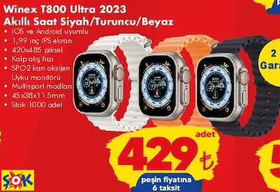 Winex T800 Ultra 2023 Akıllı Saat Siyah/Turuncu/Beyaz