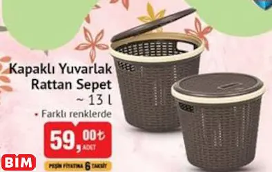 Kapaklı Yuvarlak Rattan Sepet