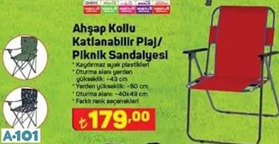 Ahşap Kollu Katlanabilir Plaj Piknik Sandalyesi