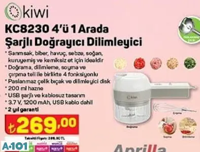 Kiwi Şarjlı Doğrayıcı Dilimleyici