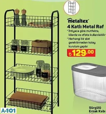 Metaltex 4 Katlı Metal Raf