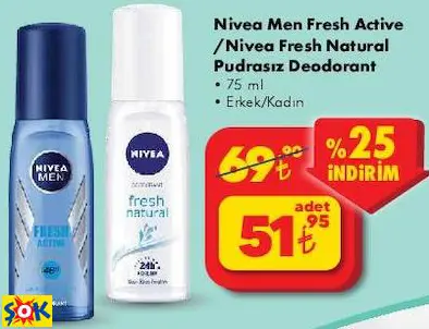 Nivea Men Fresh Active /Nivea Fresh Natural Pudrasız Deodorant