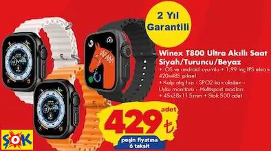 Winex T800 Ultra Akıllı Saat Siyah/Turuncu/Beyaz