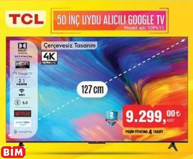 TCL 50 İNÇ UYDU ALICILI GOOGLE TV 50P633/Akıllı Televizyon