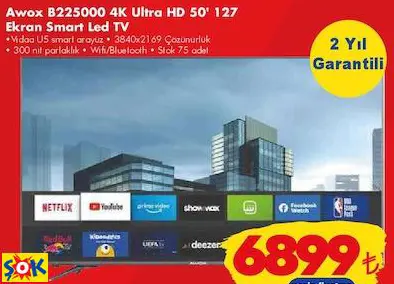 Awox B225000 4K Ultra HD 50' 127 Ekran Smart Led TV / Akıllı Televizyon Awox B225000 4K Ultra HD 50' 127 Ekran Smart Led TV / Akıllı Televizyon