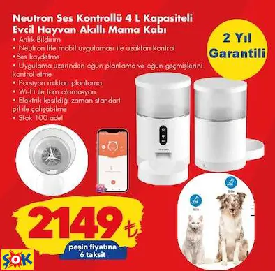 Neutron Ses Kontrollü 4 L Kapasiteli Evcil Hayvan (Kedi/Köpek) Akıllı Mama Kabı