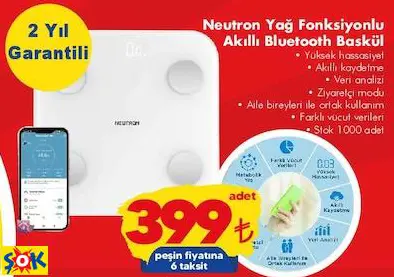 Neutron Yağ Fonksiyonlu Akıllı Bluetooth Baskül Neutron Yağ Fonksiyonlu Akıllı Bluetooth Baskül