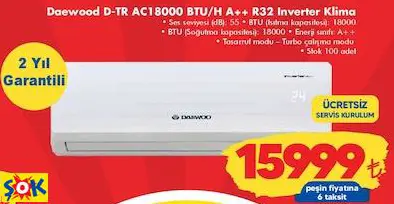 Daewood D-TR AC18000 BTU/H A++ R32 Inverter Klima