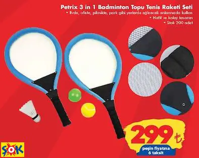 Petrix 3 İn 1 Badminton Topu Tenis Raketi Seti