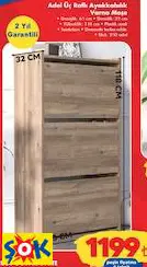 Adel Üç Raflı Ayakkabılık Varna Meşe
