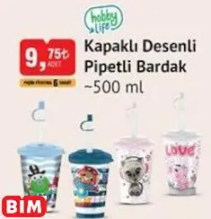 Hobby Life Kapaklı Desenli Pipetli Bardak