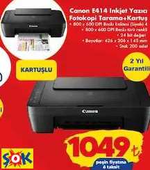 Canon E414 Inkjet Yazıcı Fotokopi Tarama+Kartuş