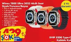 Winex T800 Ultra 2023 Akıllı Saat Siyah/Turuncu/Beyaz