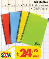 A4 Defter • 72 Yaprak • Spiralli Karton Kapak • Çizgili/Kareli