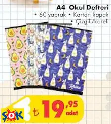 A4 Okul Defteri • 60 yaprak • Karton kapak • Çizgili/kareli