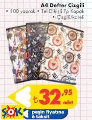 A4 Defter Çizgili  • 100 Yaprak • Tel Dikişli Pp Kapak • Çizgili/Kareli