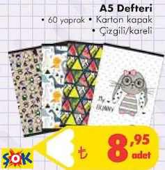 A5 Defteri • 60 yaprak • Karton kapak • Çizgili/kareli