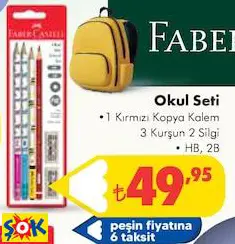 Faber Castell Okul Seti •1 Kırmızı Kopya Kalem 3 Kurşun 2 Silgi HB, 2B