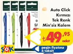 Faber Castell Auto Click Kırmızı Tek Renk Min'siz Kalem