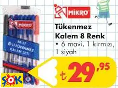 Mikro Tükenmez Kalem 8 Renk