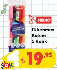 Mikro Tükenmez Kalem 5 Renk