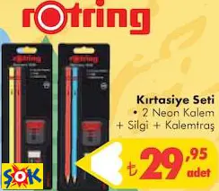 Rotring Kırtasiye Seti • 2 Neon Kalem + Silgi + Kalemtraş