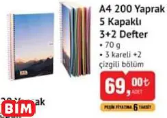 Studi A4 200 Yaprak 5 Kapaklı  3+2 Defter