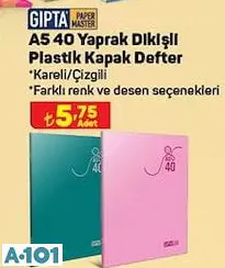 Gıpta A5 40 Yaprak Dikişli Plastik Kapak Defter