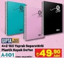 Gıpta 4+2 150 Yaprak Seperatörlü Plastik Kapak Defter