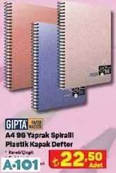 Gıpta A4 96 Yaprak Spiralli Plastik Kapak Defter