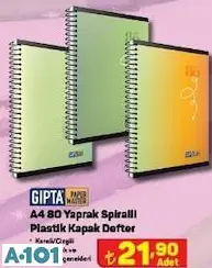 Gıpta A4 80 Yaprak Spiralli Plastik Kapak Defter