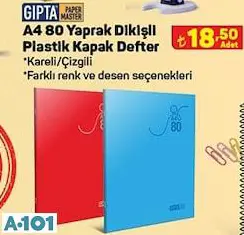 Gıpta A4 80 Yaprak Dikişli Plastik Kapak Defter