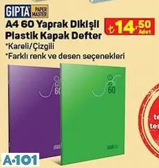 Gıpta A4 60 Yaprak Dikişli Plastik Kapak Defter