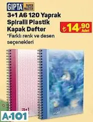 Gıpta 3+1 A6 120 Yaprak Spiralli Plastik Kapak Defter