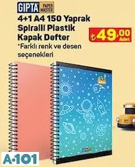 Gıpta 4+1 A4 150 Yaprak Spiralli Plastik Kapak Defter