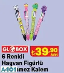 Globox 6 Renkli Hayvan Figürlü Tükenmez Kalem