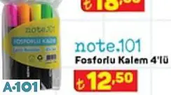 note.101 fosforlu kalem 4'lü note.101 fosforlu kalem 4'lü