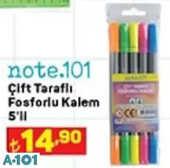 note.101 çift taraflı fosforlu kalem 5'li note.101 çift taraflı fosforlu kalem 5'li
