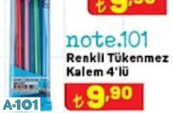 Note.101 Renkli Tükenmez Kalem 4'Lü