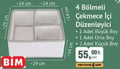 4 Bölmeli  Çekmece İçi Düzenleyici