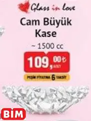 Glass İn Love Cam Büyük Kase   ~ 1500 Cc