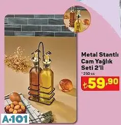 Metal Stantlı Cam Yağlık Seti